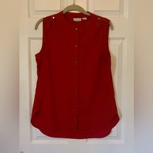 Liz Claiborne Vibrant Red Sleeveless Button-Down Shirt